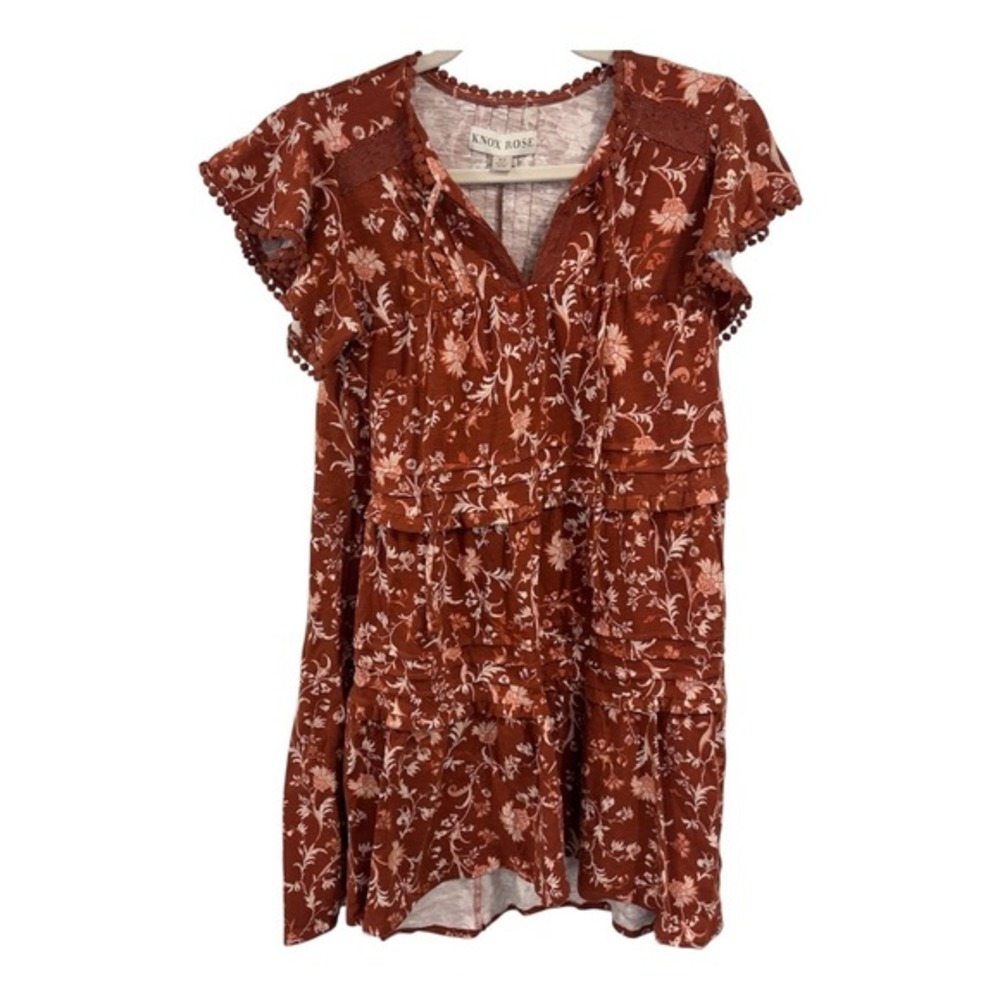 Knox Rose Women's Brown Floral Flutter Sleeve Tiered Dress - Size XS - NWT